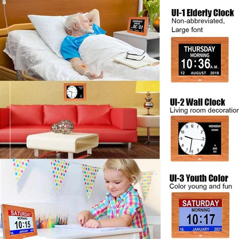 Buy CAZOKASI 3 Displays 8inch Clock with Day and Date for Elderly Extra ...