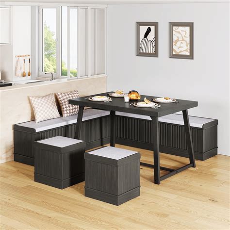brafabhome Corner Dining Table Set with Storage Bench,47inch Rustic ...