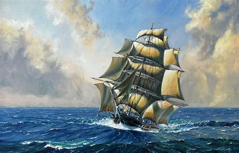 Kenneth Grant - The Cutty Sark Sailing Ship on High Seas, Huge British Marine Oil Painting at ...