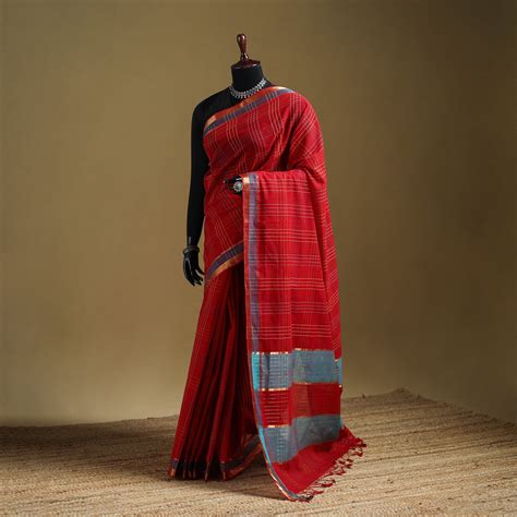 Red Pure Handwoven Zari Checks Mangalagiri Cotton Saree