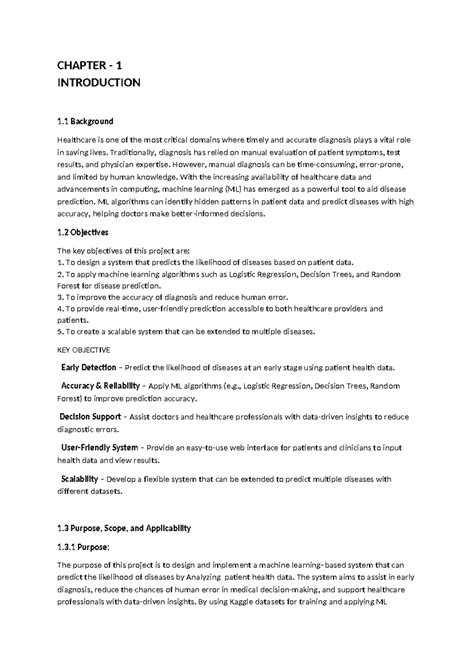 Disease Prediction System Using ML: Chapter 1 Overview and Objectives ...