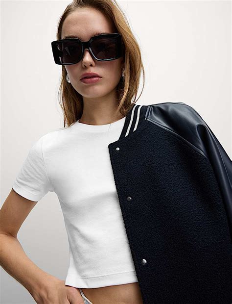 Buy Pure Cotton Slim Fit Crop T-Shirt at Marks & Spencer