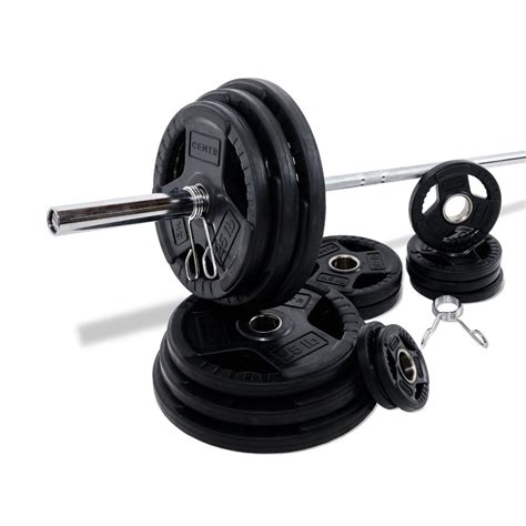 300 lb Weight Set with Barbell – Olympic Rubber Plates | Centr
