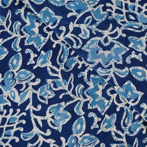 Pure Cotton Indigo With Light Indigo Jaal Hand Block Print Fabric ...