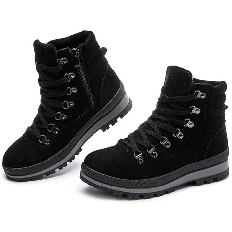 FRACORA Womens Combat Boots Lace Up Ankle Boots Winter Snow Boot Side ...