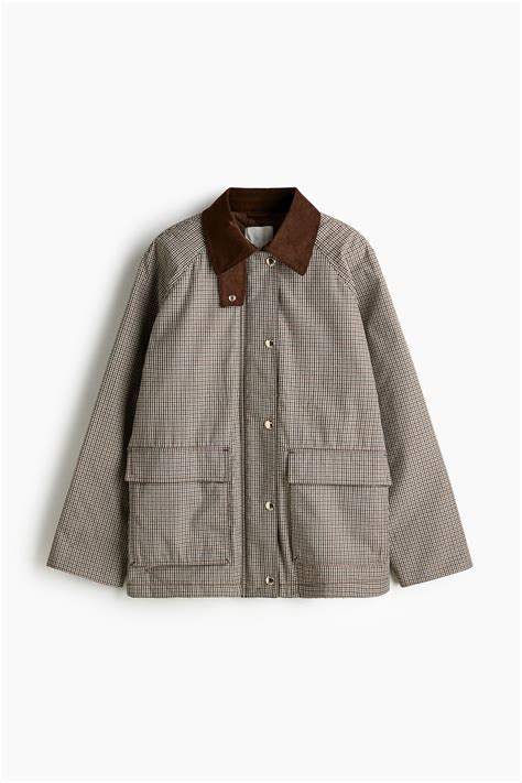 Corduroy-collar jacket - Brown/Checked - Ladies | H&M IN