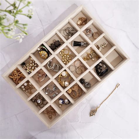 Arah Velvet Dark Grey Wooden Jewelry Showcase Display Tray For Rings ...