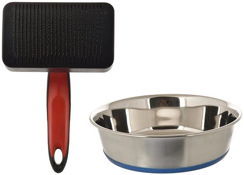 Furry Paws Slicker Comb and Dog Feeder Bowl, 1.8 L, Black and Silver ...