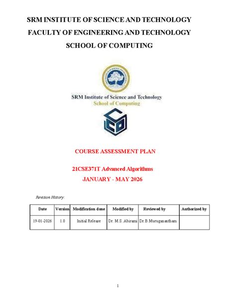 21CSE371T Advanced Algorithms Course Assessment Plan 2025-26 - Studocu