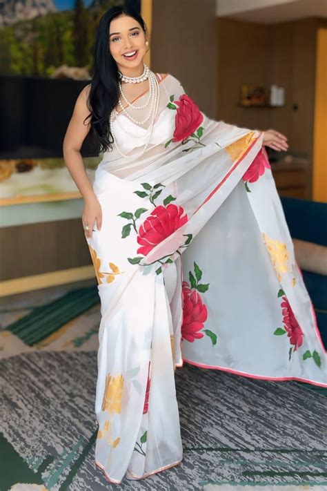 Lagniappe 1-Minute Ready To Wear White Georgette Saree – Amaayra-Saree