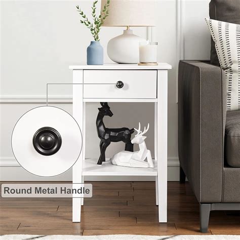 Buy Lecut Wood Side End Table with an Open Shelf and Drawer Nightstand ...