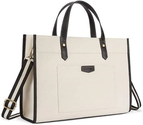 LA ELLORE Laptop Tote Bag Vegan Leather Canvas Laptop Bag 15.6 inch ...