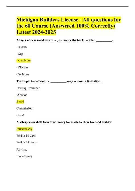 Michigan Builders License - All questions for the 60 Course (Answered ...