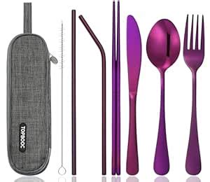 Topbooc 8-Piece Portable Stainless Steel Flatware Set, Travel Camping ...