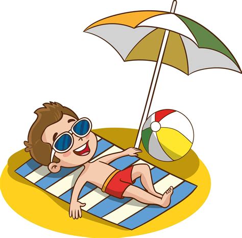 vector illustration of cute kids sunbathing on the beach 23633383 ...