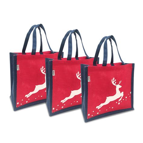 FESTIVE REINDEER PRINT JUTE LUNCH BAG (Pack of 3) – The Earthbags Store