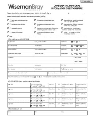 Wiseman Bray Confidential Personal Information Questionnaire 2015-2026 ...