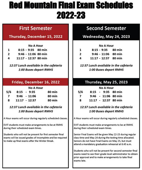 Bell Schedule | Red Mountain High School