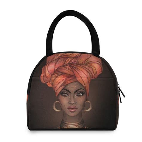 Buy senya Lunch Bag, African American Woman Insulated Lunch Box Cooler ...