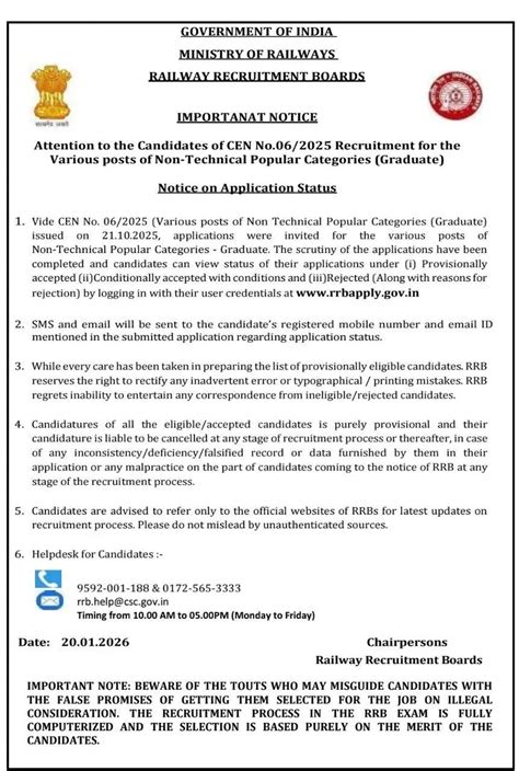 RRB NTPC Graduate Application Status 2026 Out @rrbapply.gov.in (CEN 06/ ...