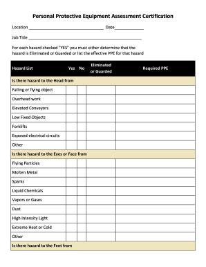 Fillable Online Personal Protective Equipment Assessment Certification ...