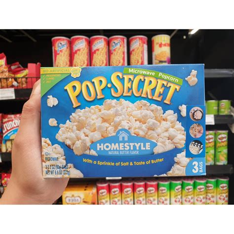 🔥สีฟ้า ป๊อปซีเคร็ท รสเค็มกลิ่นเนย 272 กรัม ป๊อบคอร์นสำหรับไมโครเวฟ ...