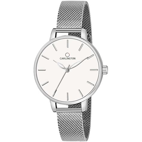 Carlington Big Dial Women's Analog Watch with Stainless Steel Mesh ...