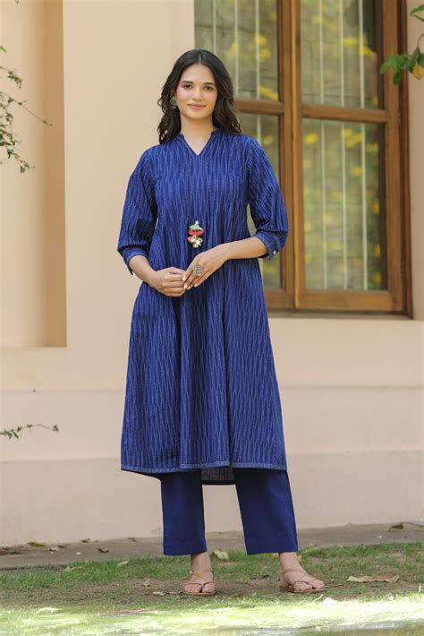 Blue Cotton Printed Detailed Dress – Savi India