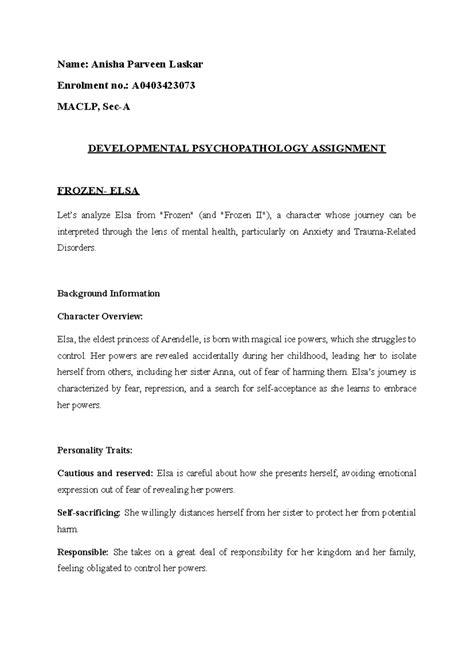 assignment-developmental psychopathology - Name: Anisha Parveen Laskar ...