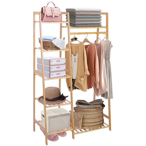 Ufine Bamboo Garment Rack 7-Tier Storage Shelves Clothes Hanging Rack ...