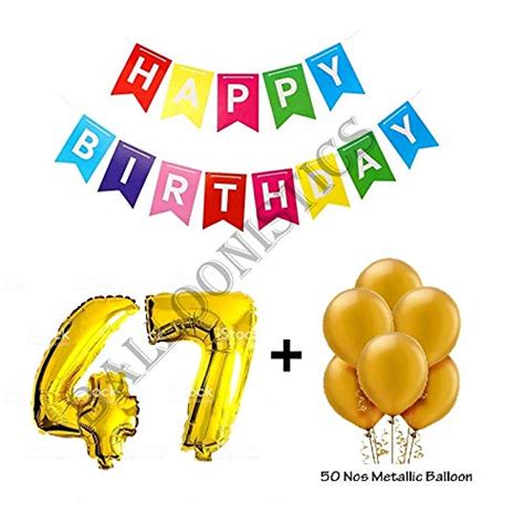 Balloonistics Number 47 Gold Foil Balloon and 50 Nos Gold Color Latex ...