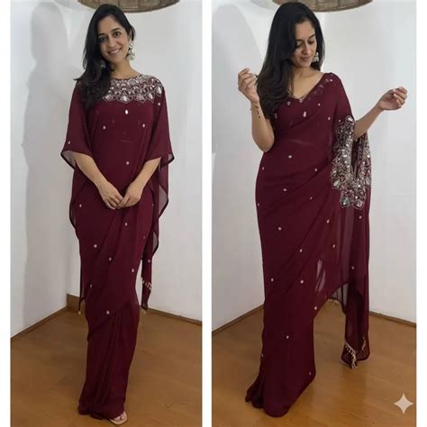 Exclusive Faux Georgette Saree | Real Mirror Work | TRENDBUY – TREND BUY