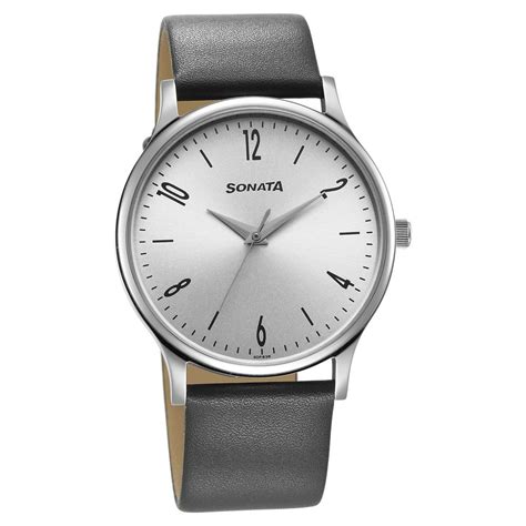 Buy Online Sonata Aspire Quartz Analog Grey Dial Leather Strap Watch ...