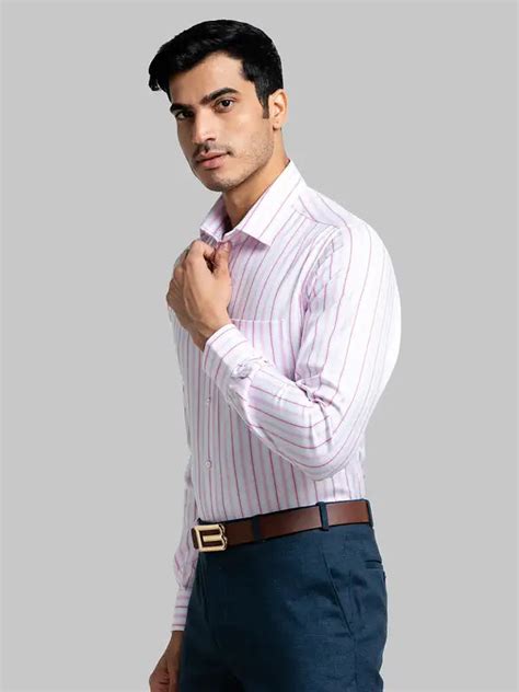 Men Red Contemporary Fit Stripe Cotton Cutaway Collar Shirts – MyRaymond