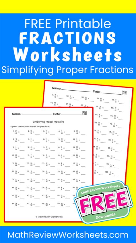 Image result for Simplifying Proper Fractions Worksheet