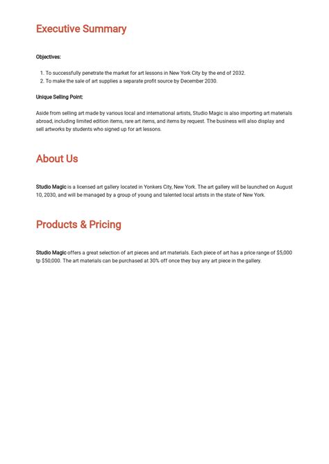 Artist Business Plan Template Free
