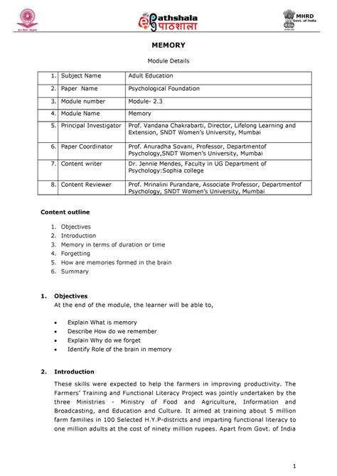 8p - nice - MEMORY Module Details Subject Name Adult Education Paper ...