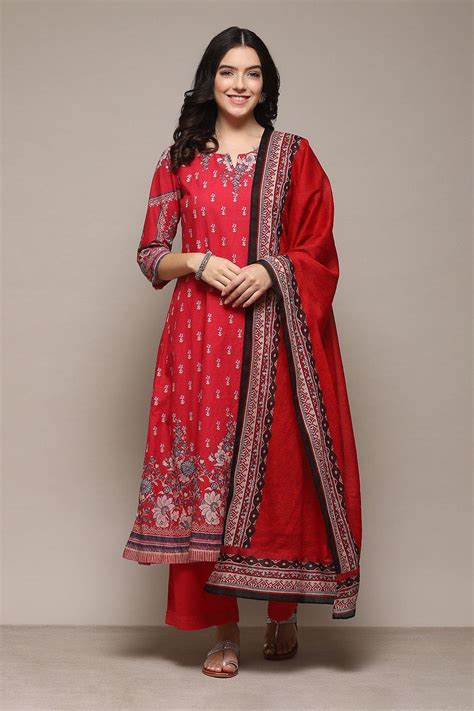 Red Cambric Kalidar Printed Kurta Palazzo Suit Set at Biba India