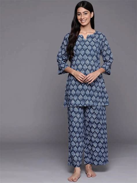 Buy Navy Blue Printed Cotton Night Suit Online at Rs.1149 | Libas