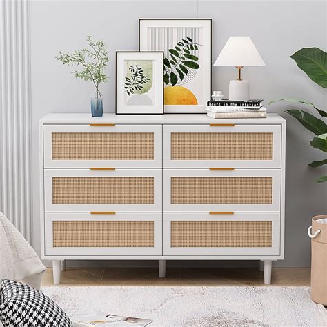 GDFStudio 43.31 6-Drawers Rattan Storage Cabinet Rattan Drawer for ...