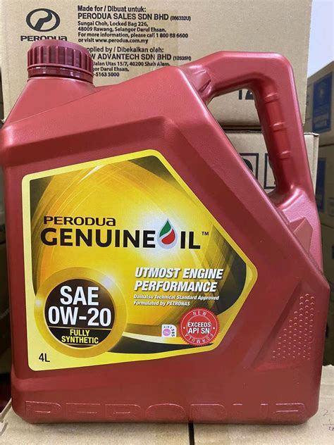 “New Packaging” Perodua 0W-20 0W20 Fully Synthetic Engine Oil 4L | Lazada