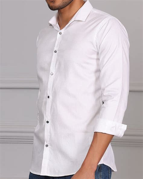 Self Checks Textured Formal Shirt White color