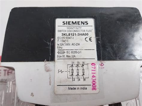 Siemens 3Kl8121-3Ha00 Heavy Duty Switch Disconnector Fuse 50Hz 690V Ac ...