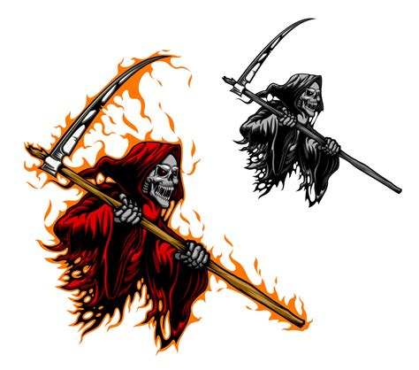 Grim reaper tattoo, scary death with scythe blade 23526617 Vector Art ...