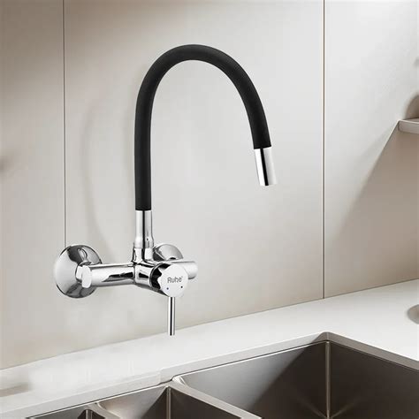 Kara Single Lever Wall-mount Kitchen Sink Mixer Tap with Coloured Sili ...