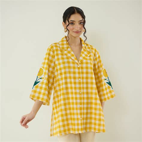 Buy Orchid Checkered Patchwork Shirt - Mango Yellow | Rustorange
