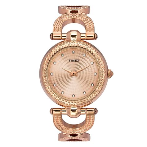 Timex Women Analog Rose Gold Round Brass Dial Watch- TWEL14102