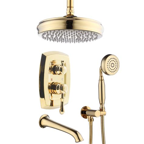 Buy Delnet Concealed Shower Mixer Set Antique Brass Bright Gold 8 Inch ...