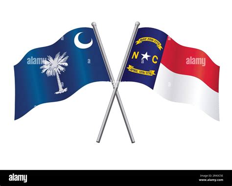 North and South Carolina flags in relationship alliance or versus ...