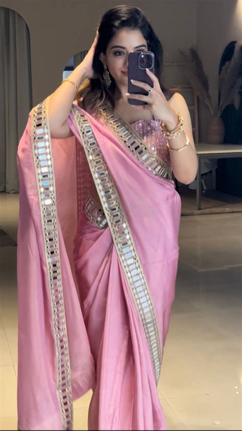Rose Pink Designer Mirror Work Pure Tissue Silk Saree | Special Editio ...